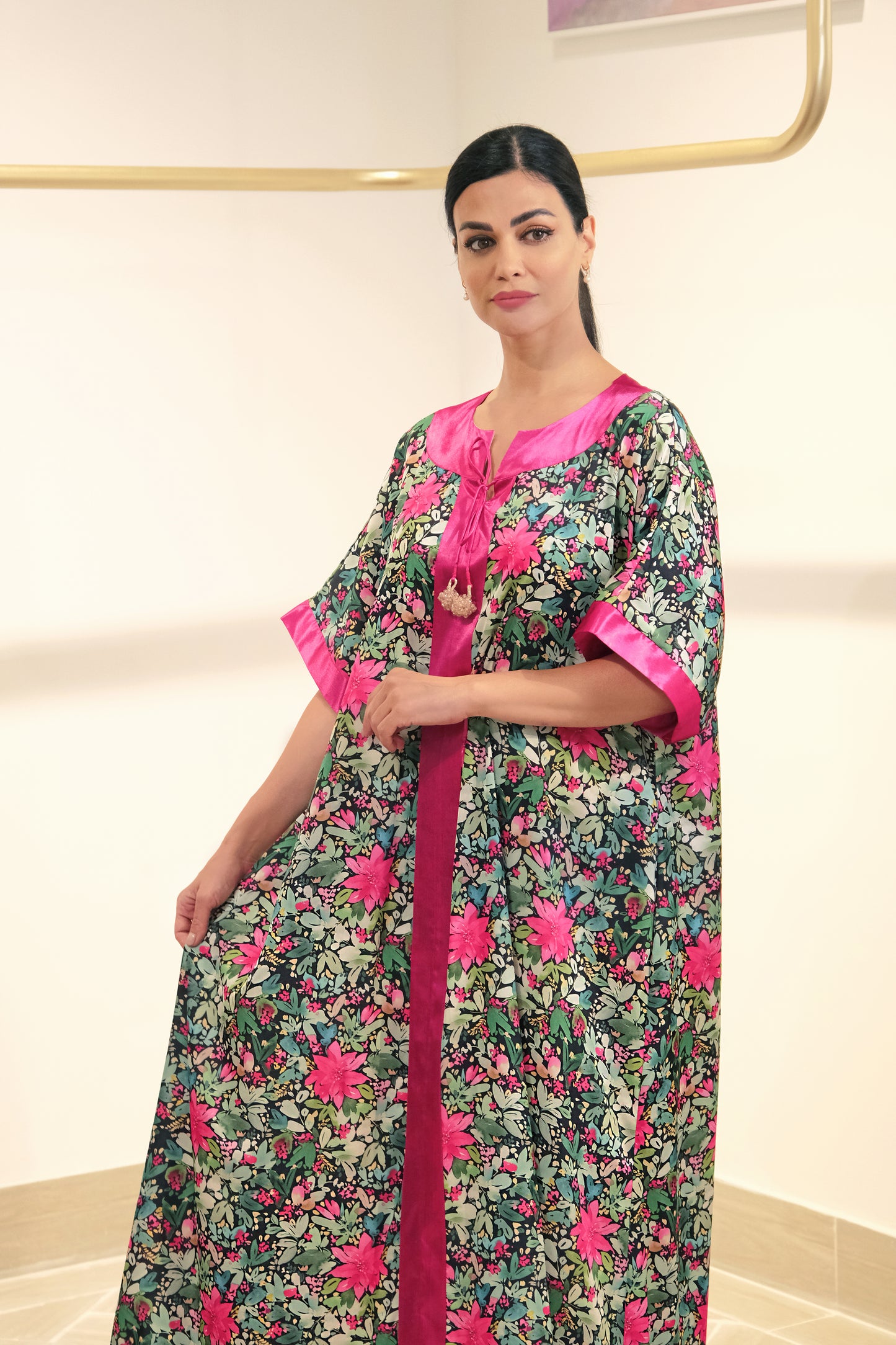 Silk Dress - Pink Green Floral