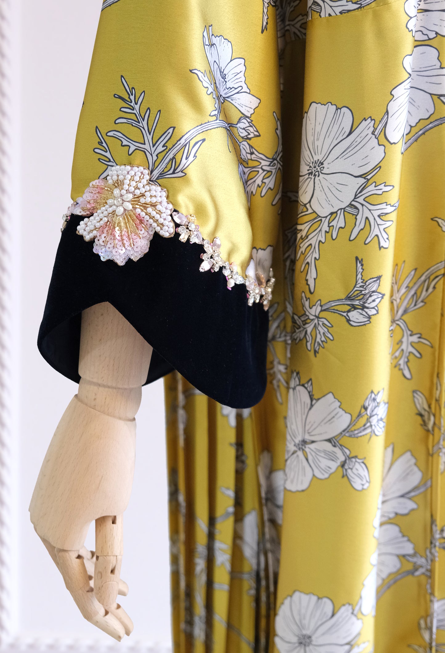 Mustard Yellow Floral - Dark Blue Velvet