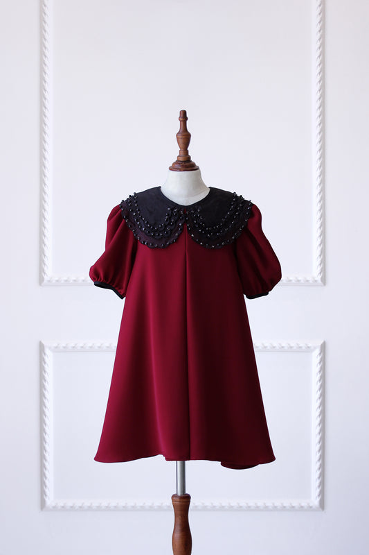 Eid 2023 - Maroon - Organza Collar Dress W/Purse