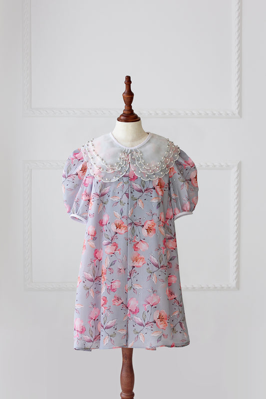 Exclusive - Organza Collar Dress - Floral Chiffon 01