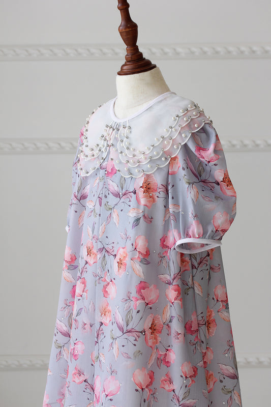 Exclusive - Organza Collar Dress - Floral Chiffon 01