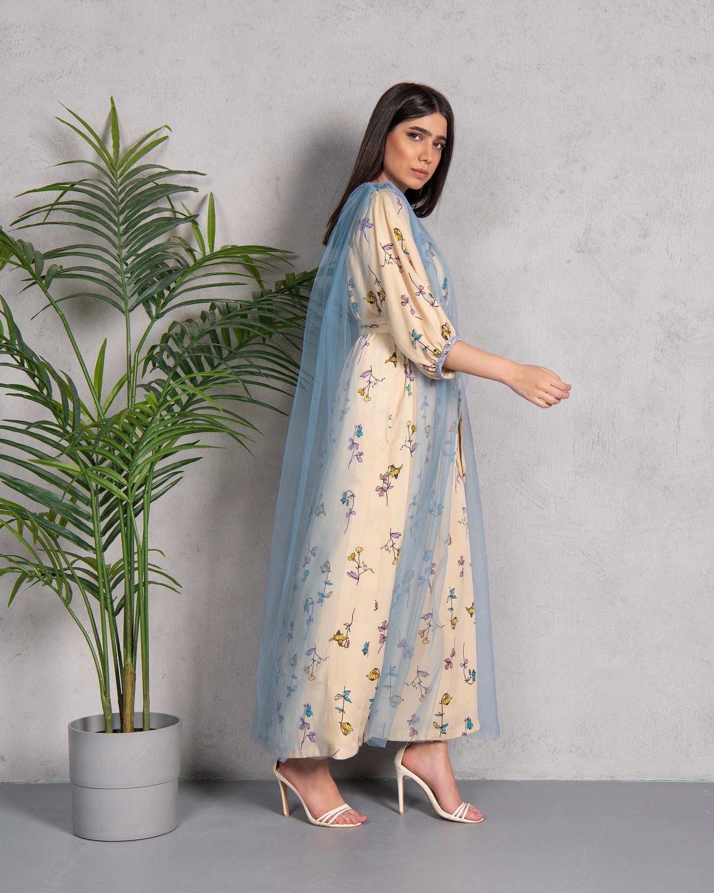 Printed Floral Kaftan W/Tulle