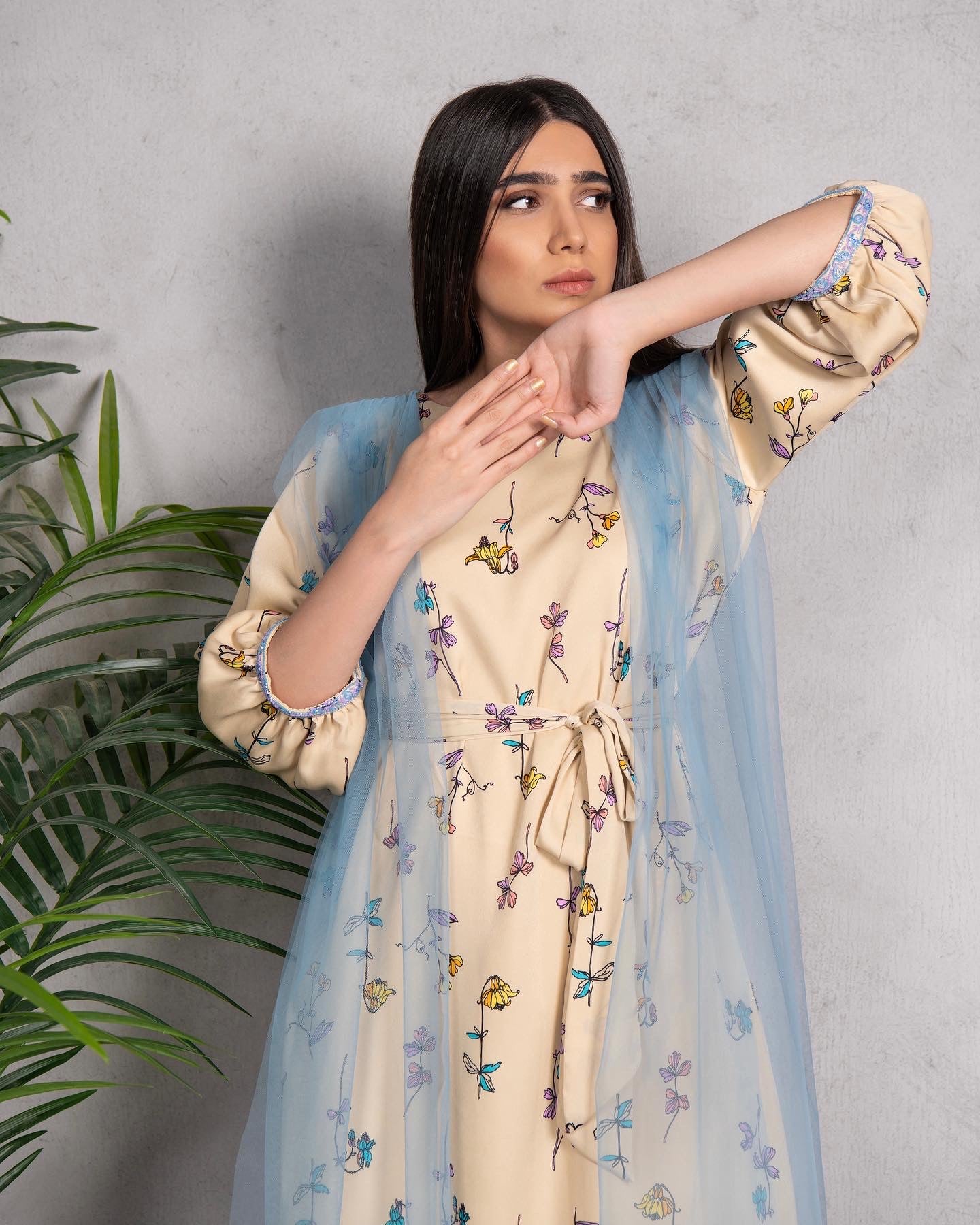 Printed Floral Kaftan W/Tulle