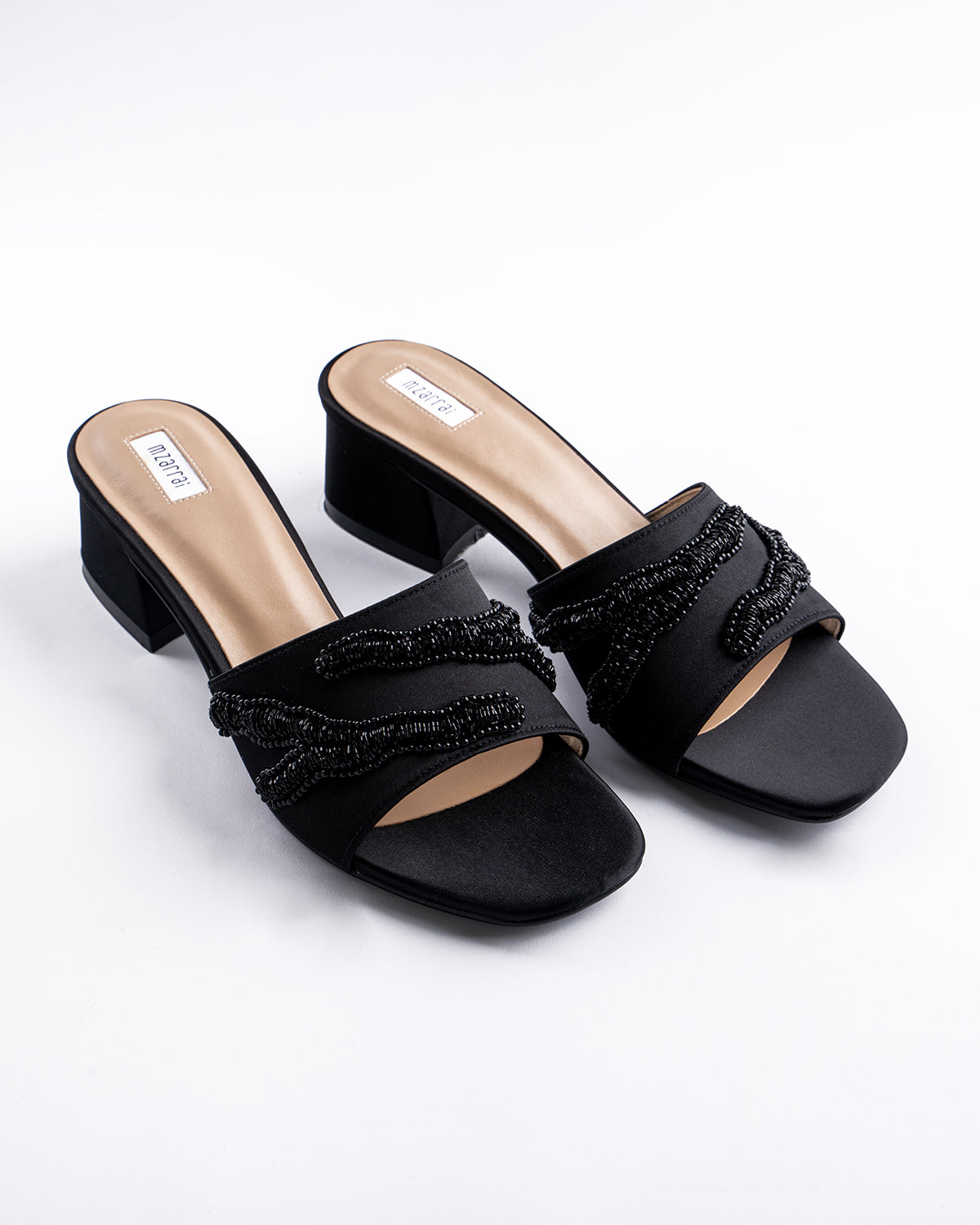 Mid Heel Stormy Collection - Pitch Black Satin- (Diffused)