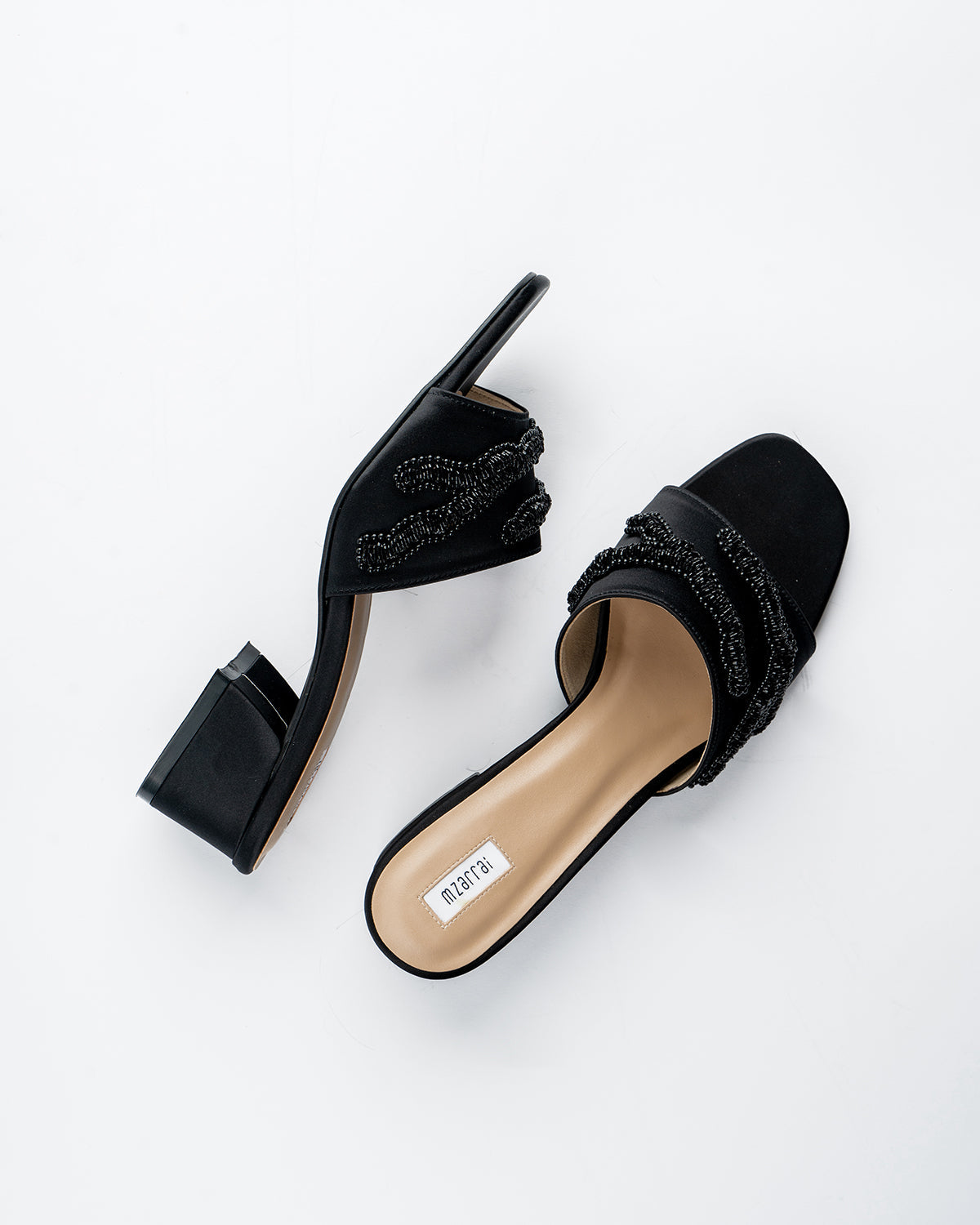 Mid Heel Stormy Collection - Pitch Black Satin- (Diffused)