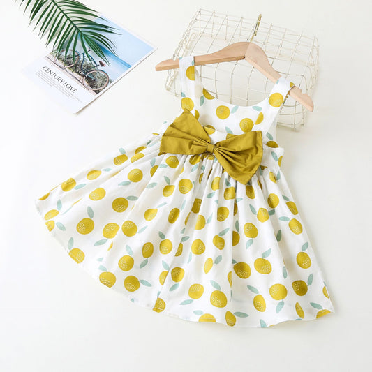 Collar sling dress with bow – Yellow