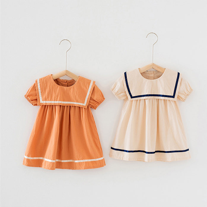 Navy Style Dress – Apricot