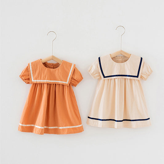 Navy Style Dress – Apricot