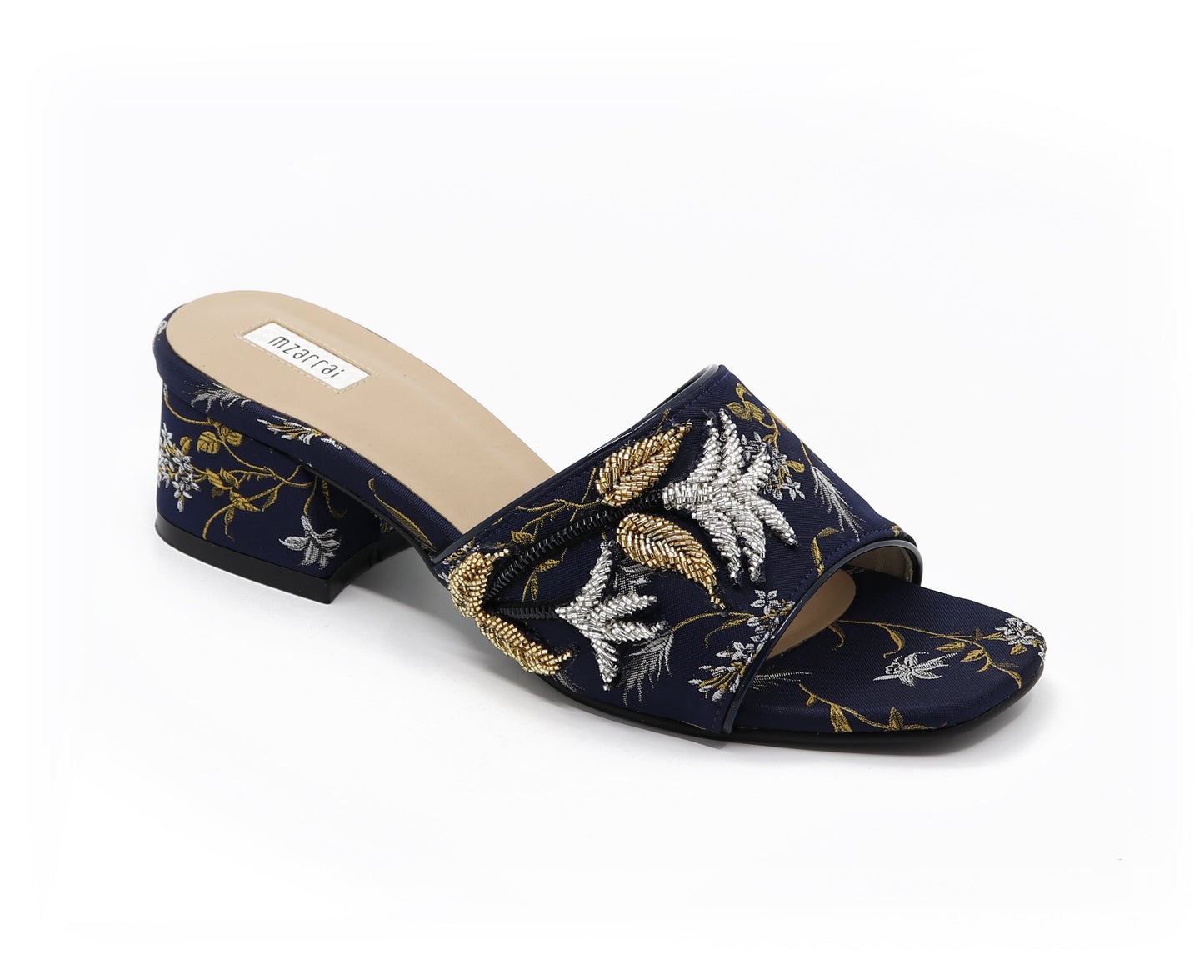 Floral Beaded Mid heel - Blue